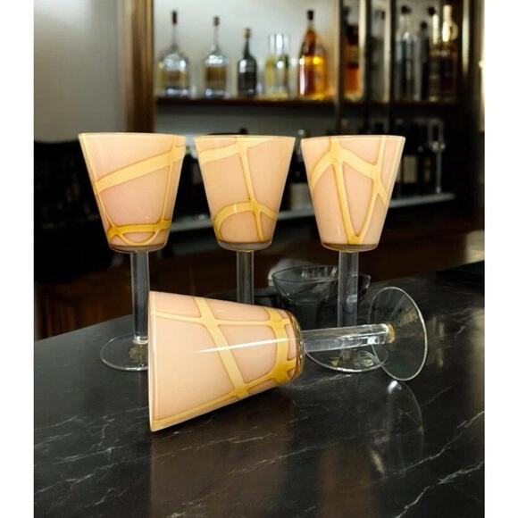 Italian Hand Blown Contemporary Cased Art Glass Water/Wine Glasses - Picture 3 of 5